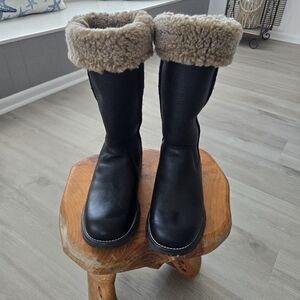 Women's Dark Brown Leather UGG Boots With Sheepskin Lining